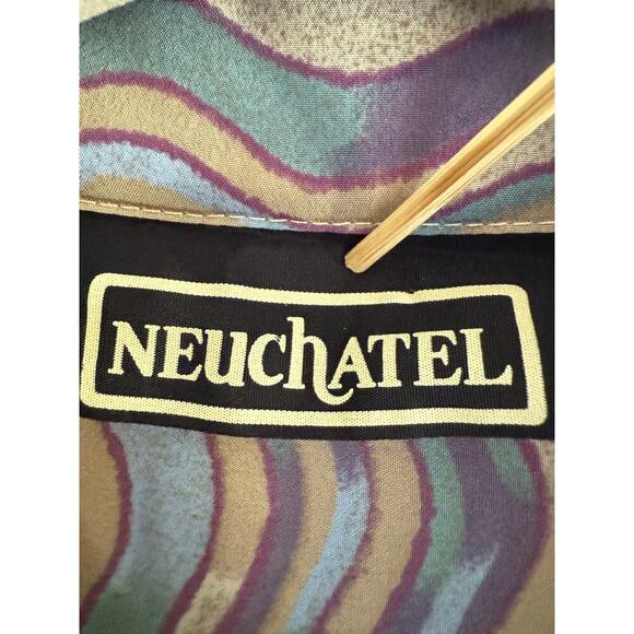 Neuchatel Vintage Tie Bow Swirl Pattern Button Up Blouse Retro size small - Picture 2 of 5